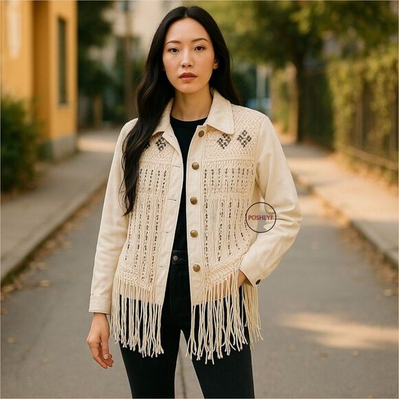 Zara Jackets & Blazers - Zara Fringe Western Beaded Boho Button Front Festival Jacket Medium